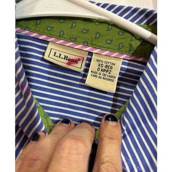 LL Bean Women XS Blue White Stripe Long Sleeve Button Down Preppy Professional - Picture 4 of 8
